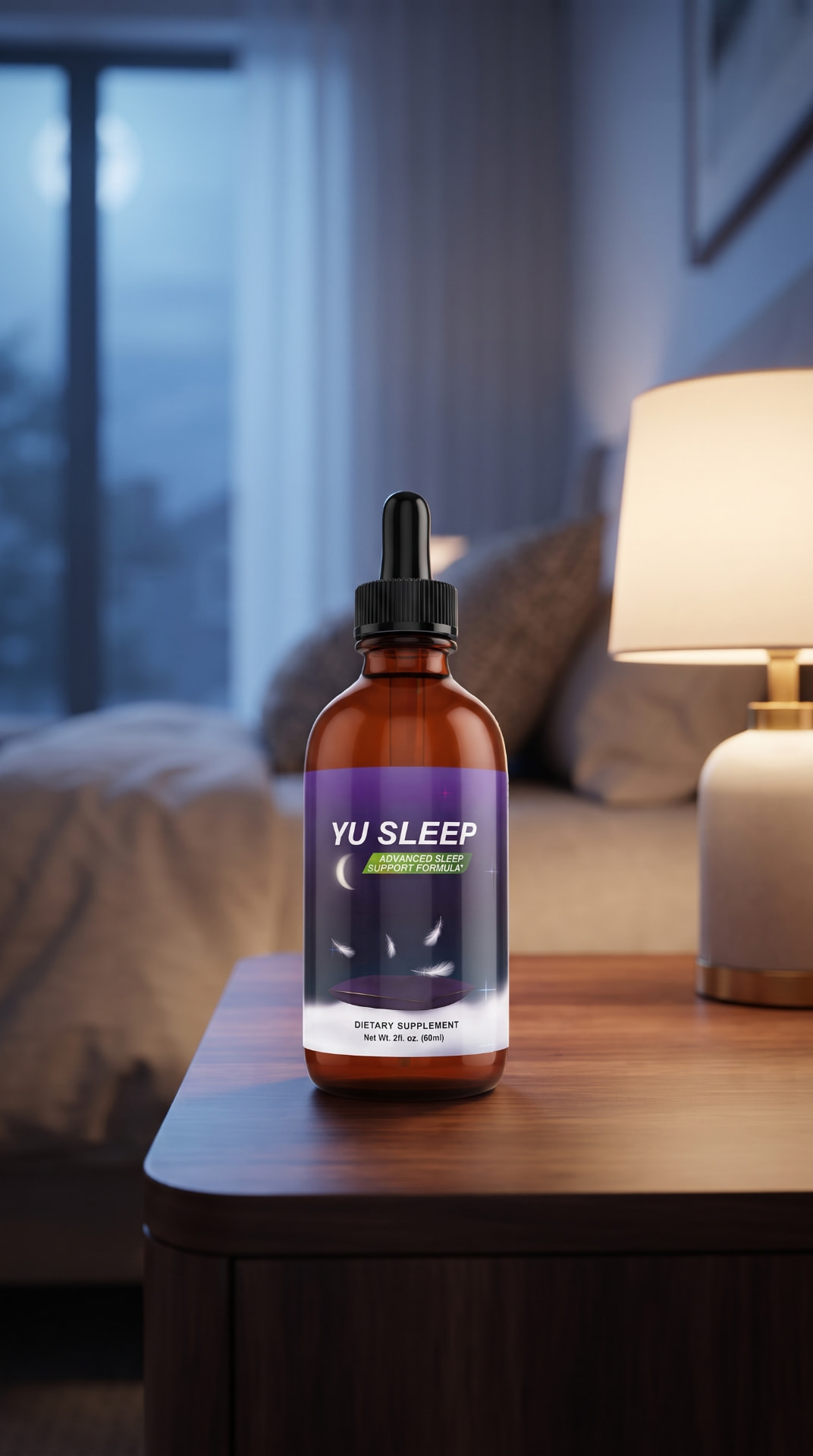 Yu Sleep bottle on a bedside table