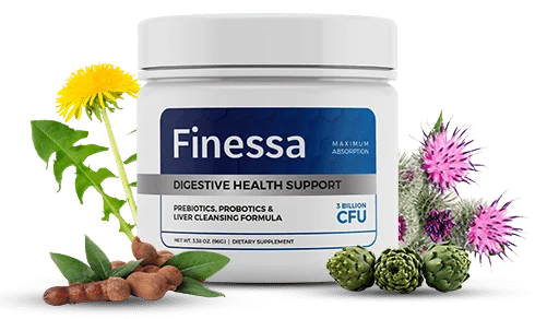 Finessa digestive health support supplement bottle with botanical ingredients